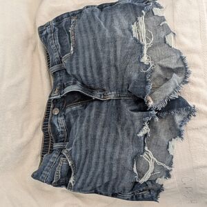 Aerie Dark Blue Distressed Jean Shorts